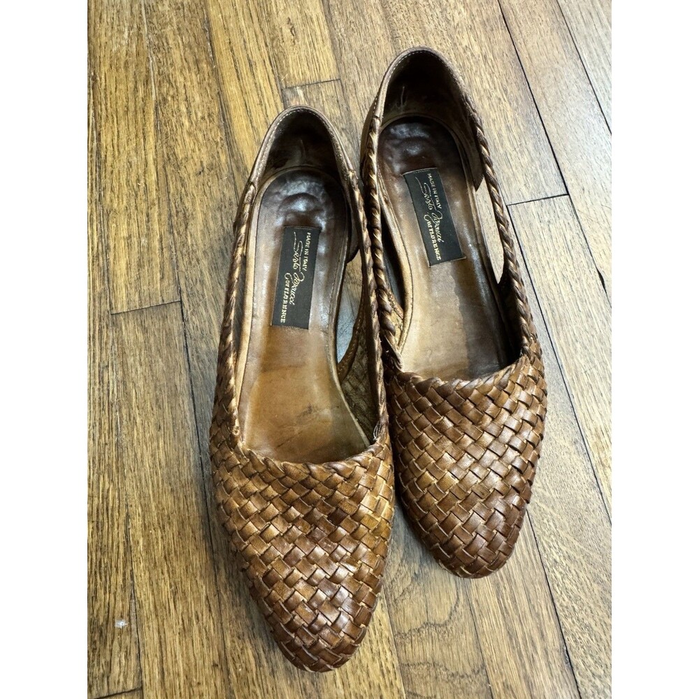 Vintage Sesto Meucci Woven Leather Slingback Flats Italy 6